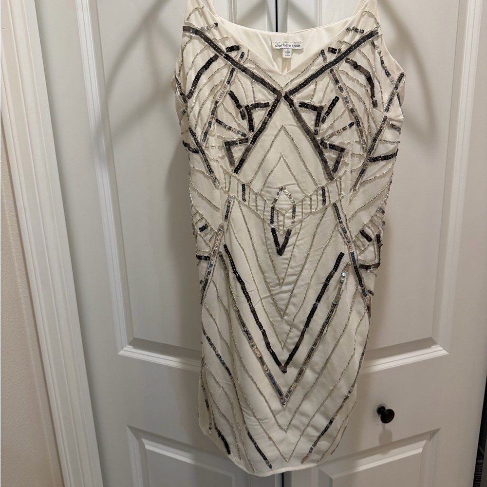 Charlotte Russe White and Black Sequin Mini Dress